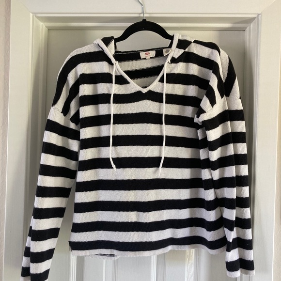 Levi’s Women's Striped Crochet Sweater Hoodie - Black & White - Size M - Picture 1 of 7